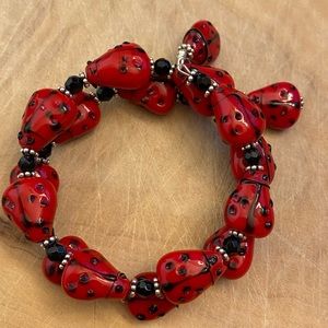 Beautiful lampwork ladybug wraparound bracelet
